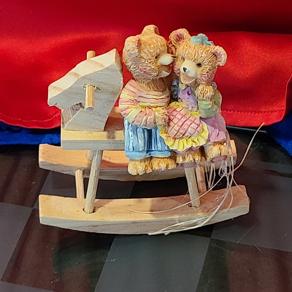 Little Bears on wooden rocker figurine